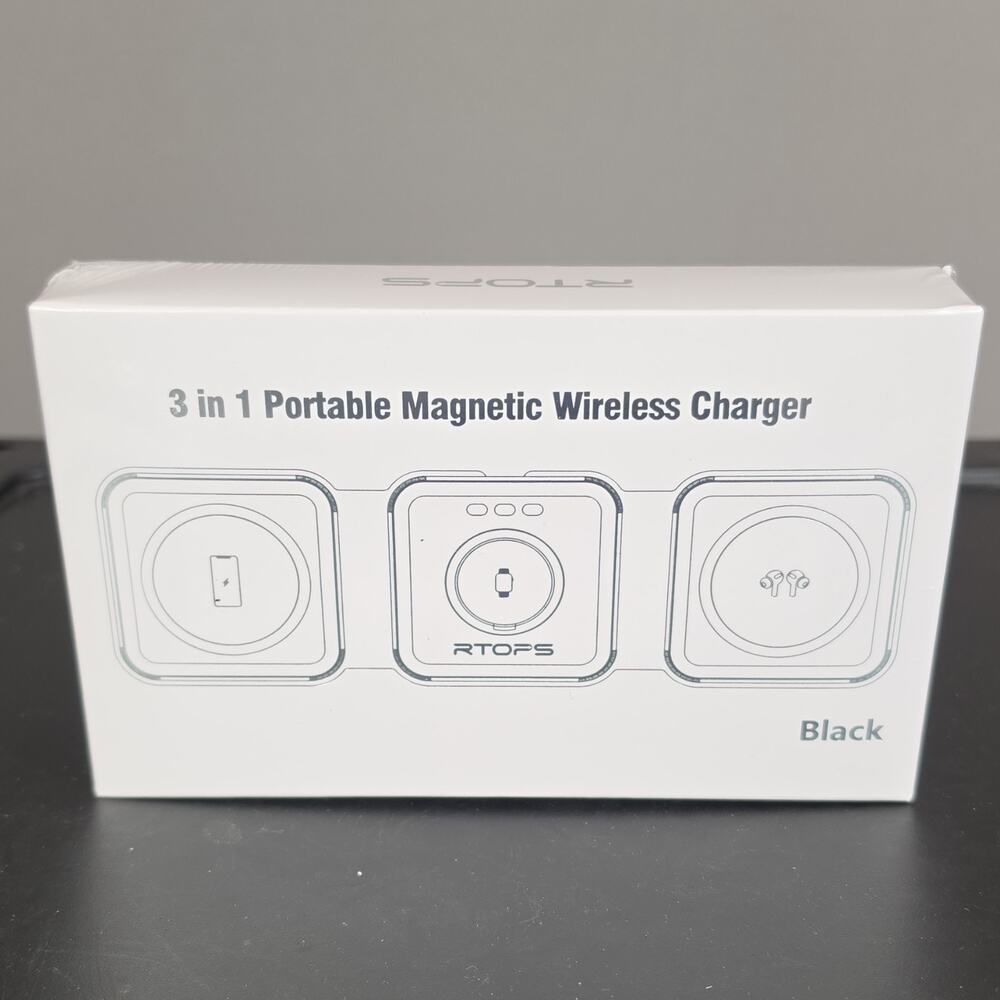 RTOPS 3 in 1 Magnetic‎ Wireless Charger Black W-312 Portable